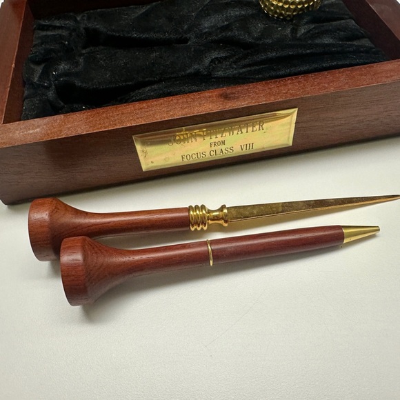 Wooden Golf Desk Set with Brass Accents - Picture 4 of 5